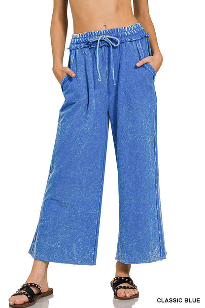 Zenana Washed French Terry Palazzo Pants With Pockets