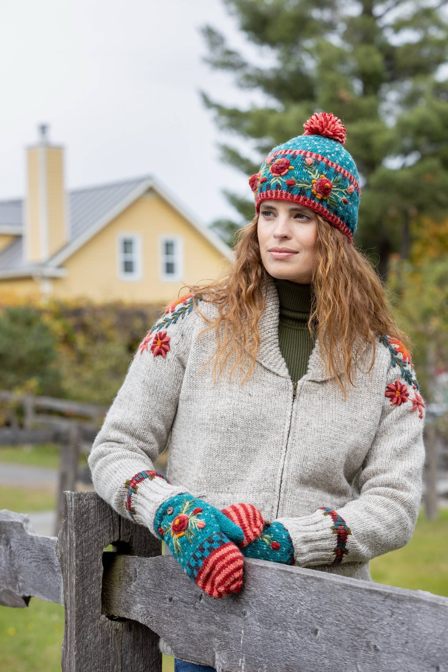 Aubrey Hand Knit Wool Beanie | Embroidered Floral Hat