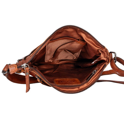 Green wood leather  Shoulder Bag Nora - Cognac GW6844