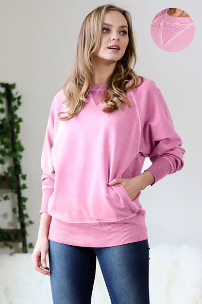 Zenana Washed French Terry Pullover With Side Pockets