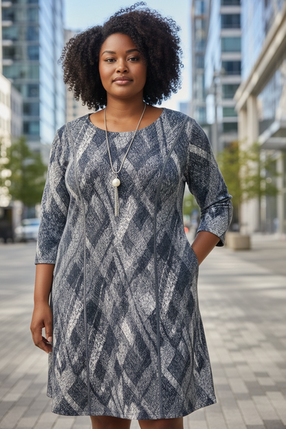 Miss Nikky blue plaid design dress with necklace