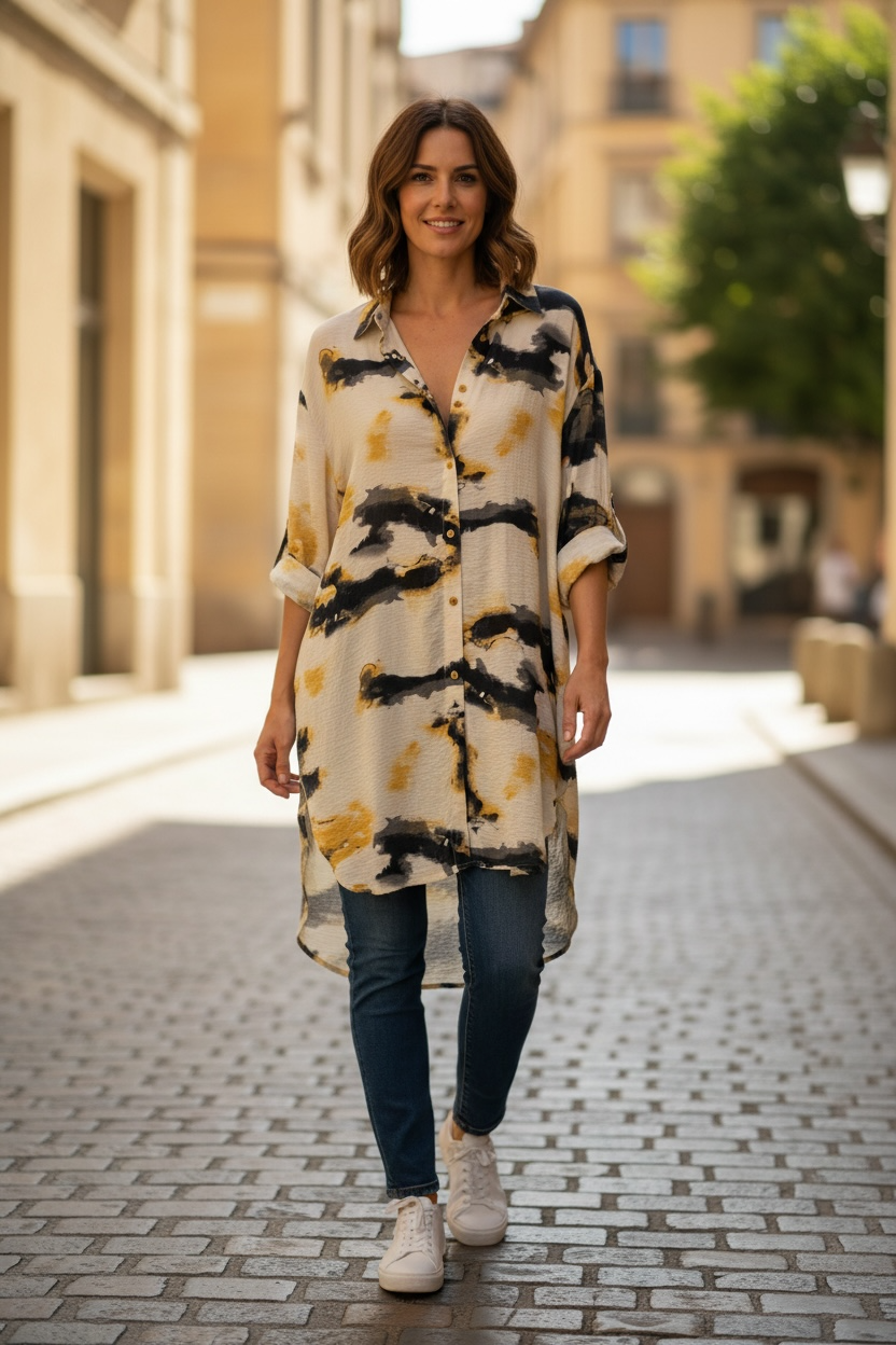 Papa Abstract Yellow Shirt Dress with Pockets