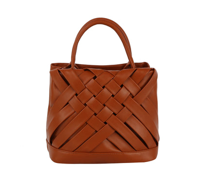 Calin woven detailed top handle small tote vegan purse