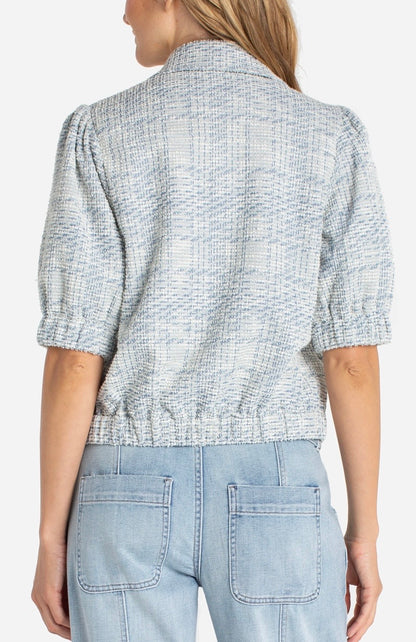 Liverpool Plaid Short Puff Sleeve Jacket