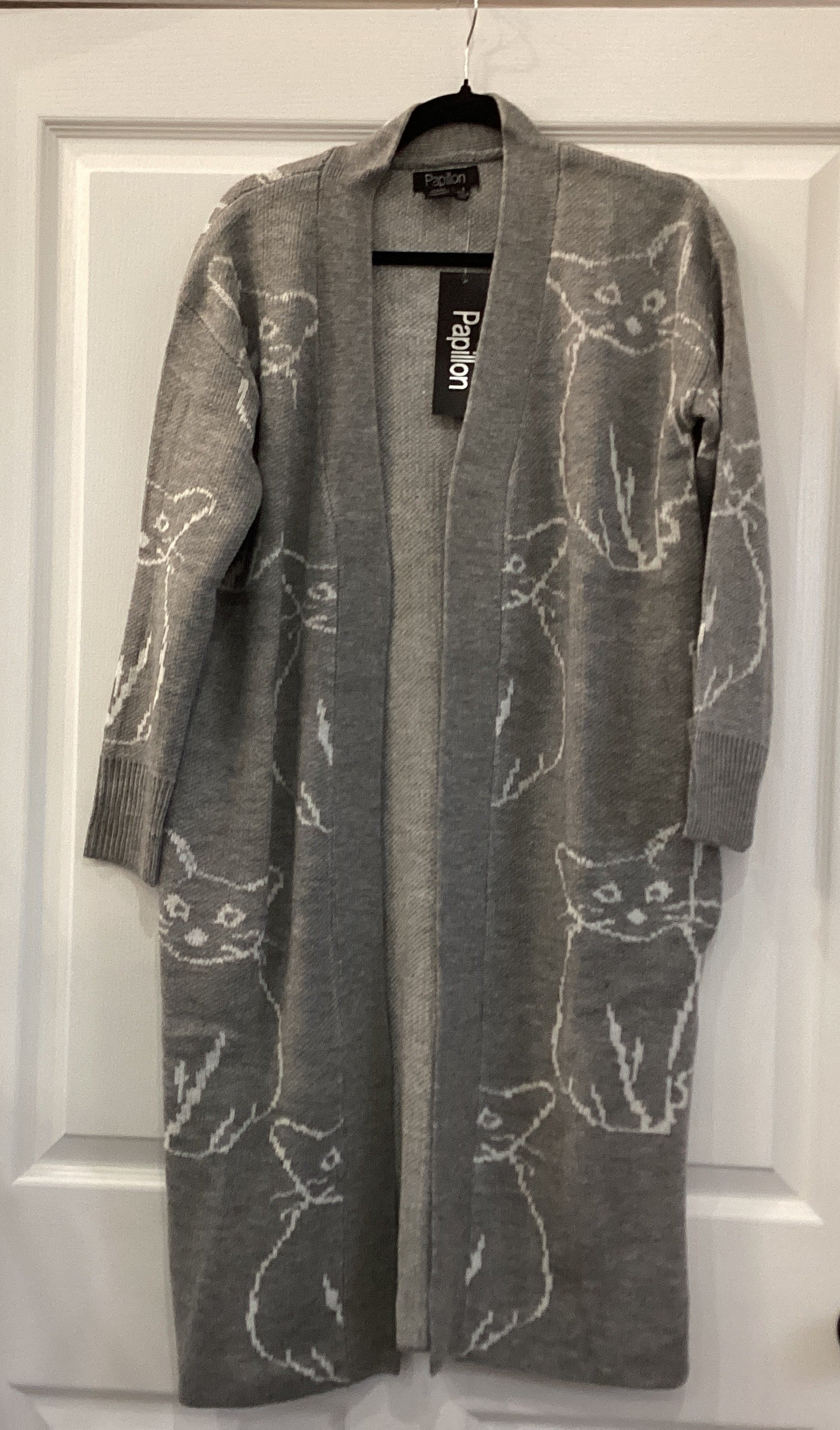 Papillon long knit cat cardigan grey