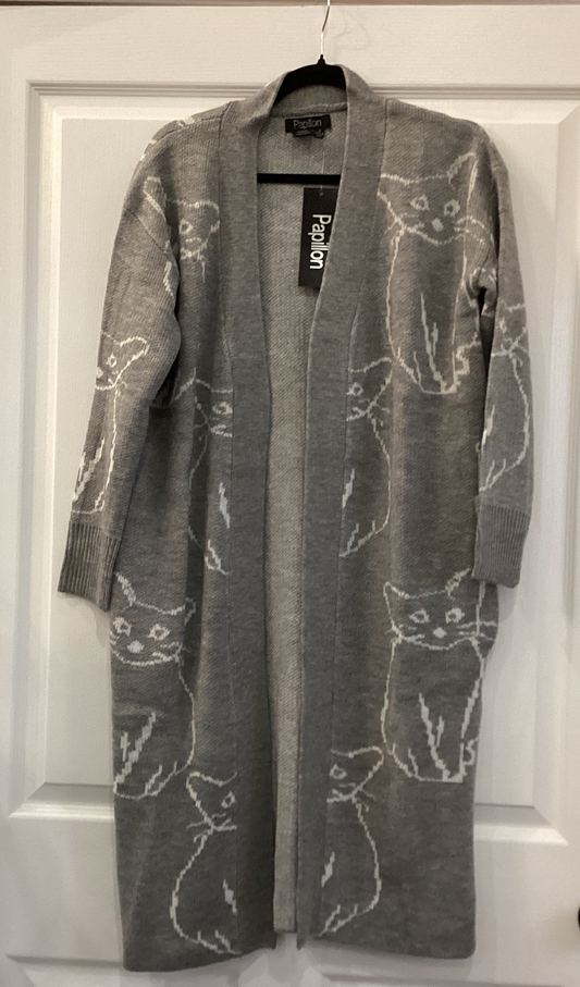 Papillon long knit cat cardigan grey