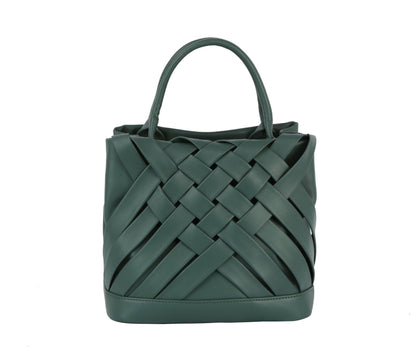 Calin woven detailed top handle small tote vegan purse
