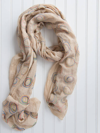 Rainbow Embroidered Loops Scarf – Cotton Blend