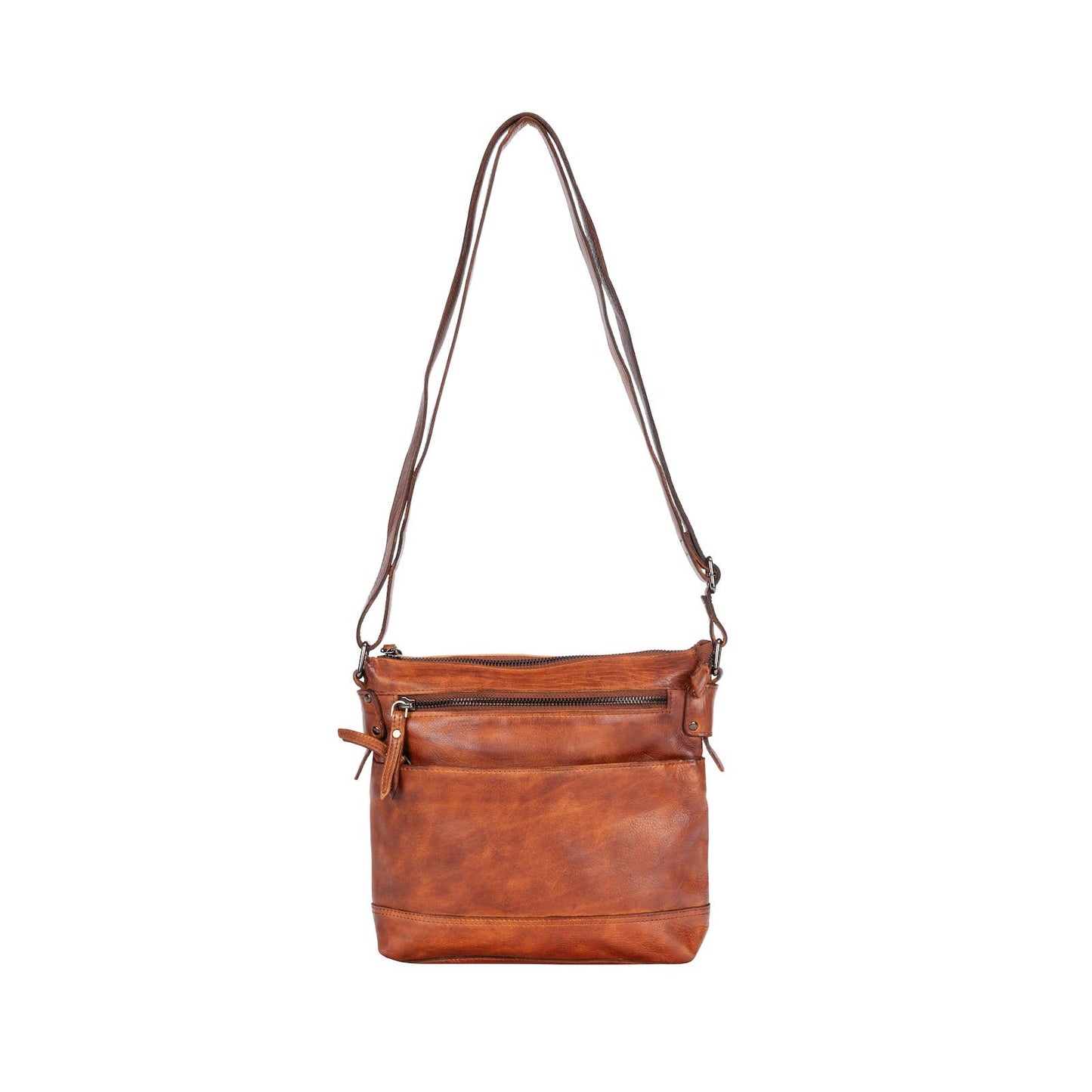 Green wood leather  Shoulder Bag Nora - Cognac GW6844