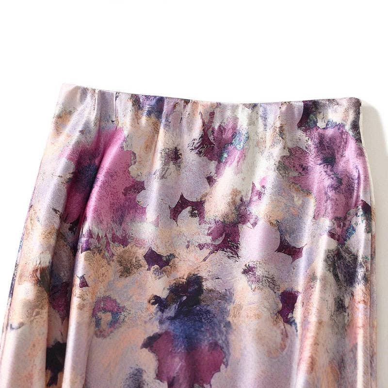 Satin-like High Waist Midi Skirt