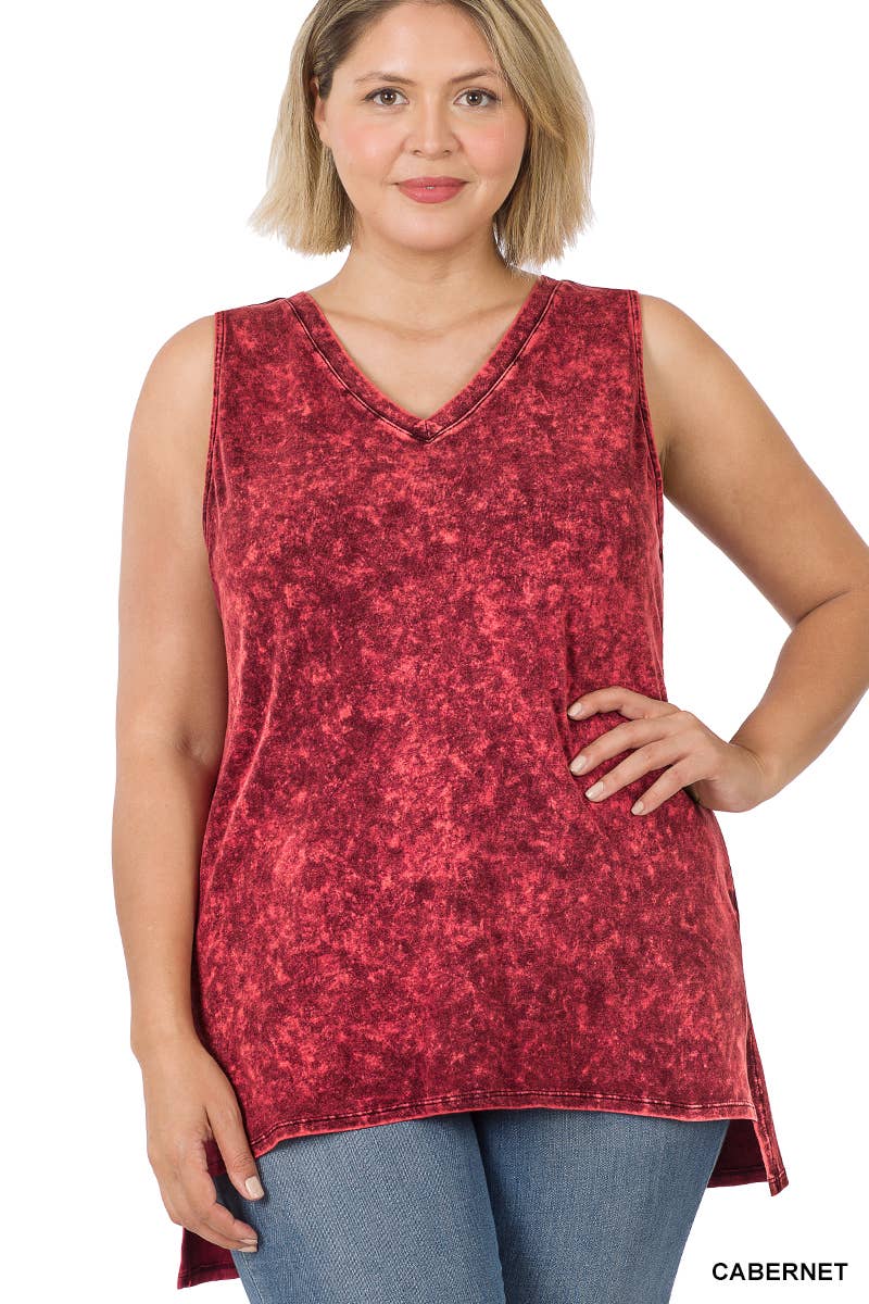 Zenana Mineral Wash Tank Top w/ side-slit Plus size