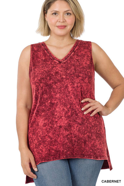 Zenana Mineral Wash Tank Top w/ side-slit Plus size