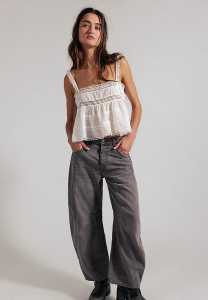 FP good luck mid rise barrel jean