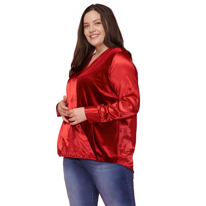 Pleione Plus Size Women's Charmeuse Contrast Cross Front Blouse