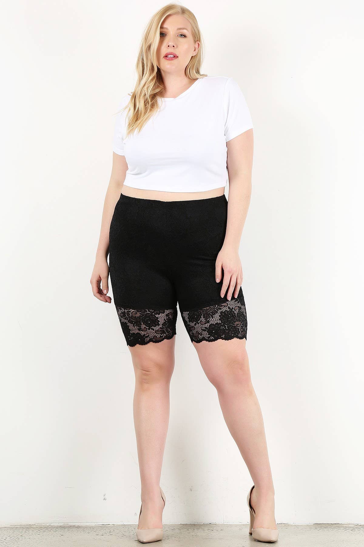 Lace Biker Plus Size Short - 17087-P