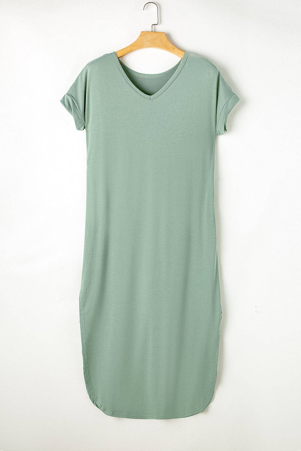 Lovesoft V Neck Hidden Pocket Splits Maxi T-shirt Dress