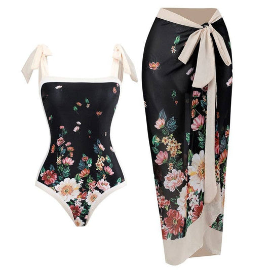 Floral Print Swimsuit Set With Skirt - 2 Piece