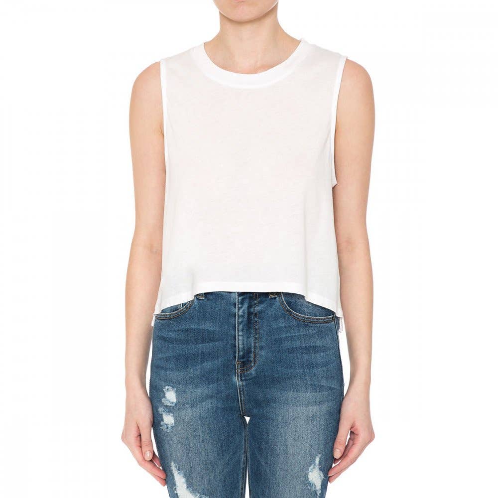 HIGH LOW HEM ROUND NECK CROP MUSCLE SLEEVELESS TANK TOP