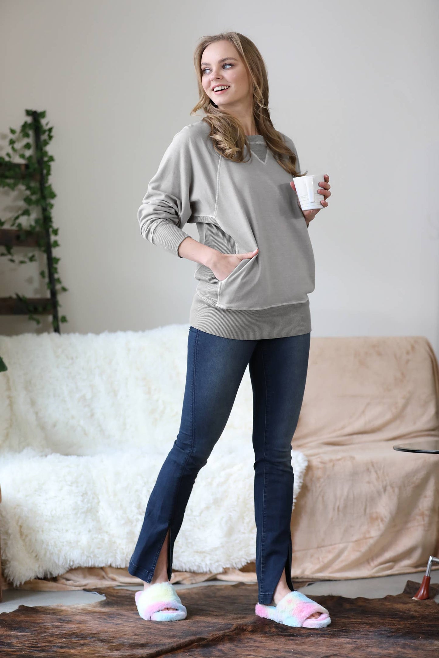 Zenana Washed French Terry Pullover With Side Pockets