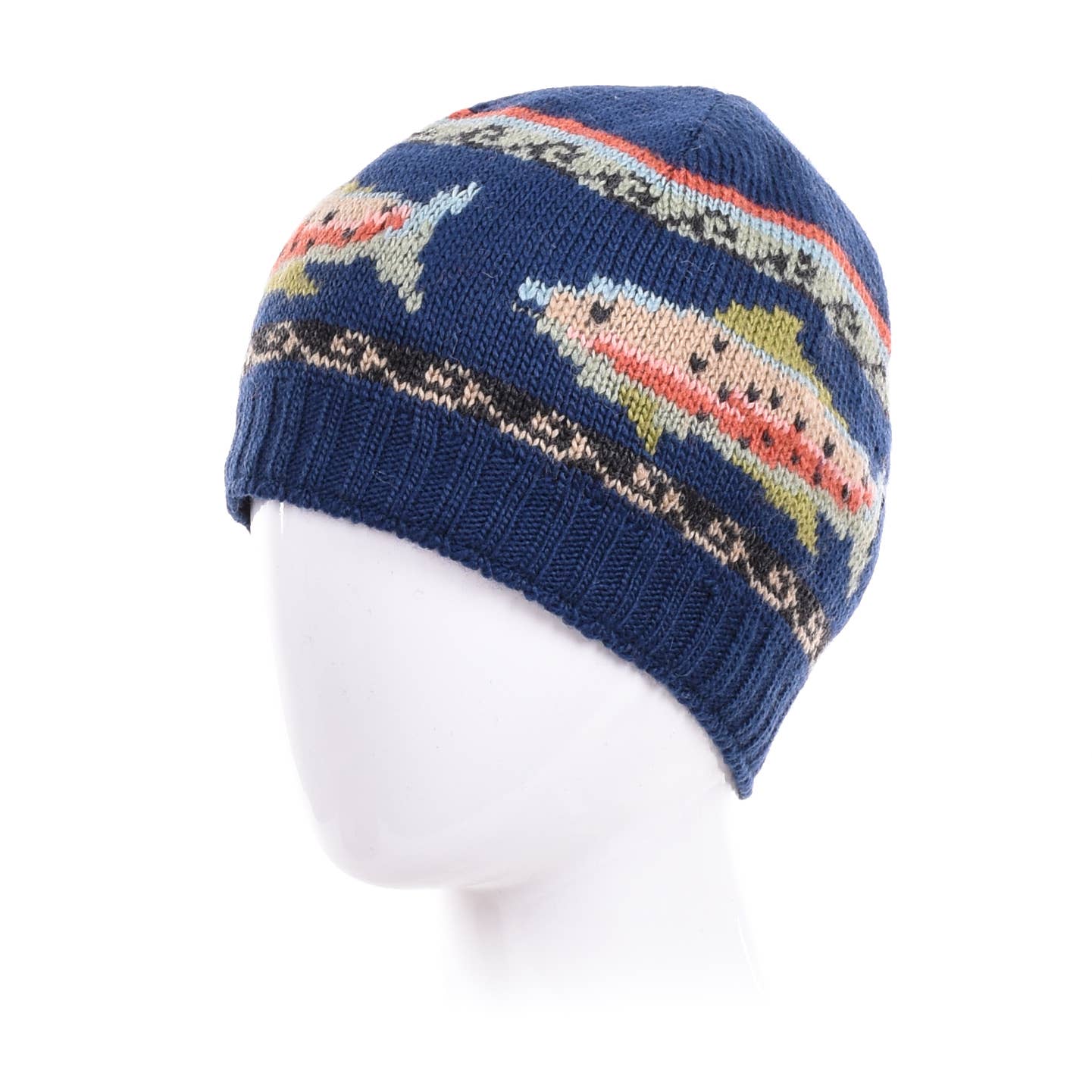 Trout Wool Beanie Hat with Fish Motif