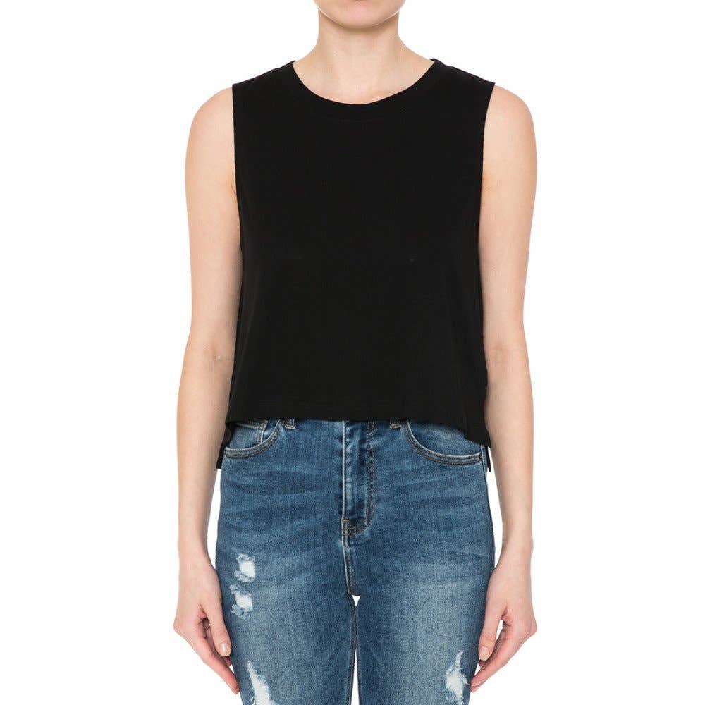 HIGH LOW HEM ROUND NECK CROP MUSCLE SLEEVELESS TANK TOP