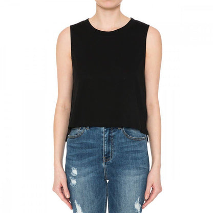 HIGH LOW HEM ROUND NECK CROP MUSCLE SLEEVELESS TANK TOP