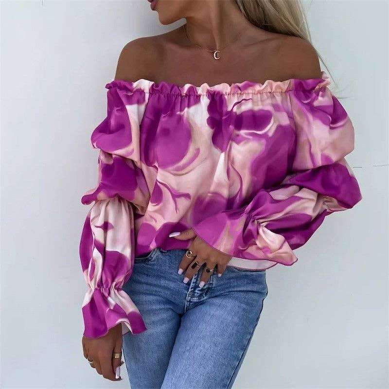 Printed Loose-Fit Off-Shoulder Blouse