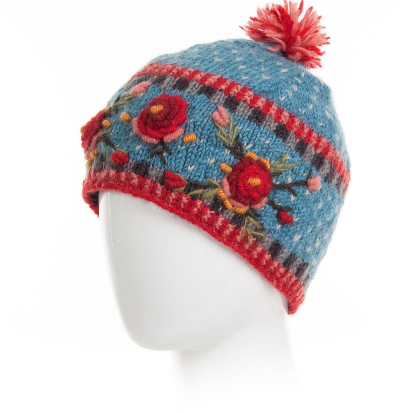 Aubrey Hand Knit Wool Beanie | Embroidered Floral Hat
