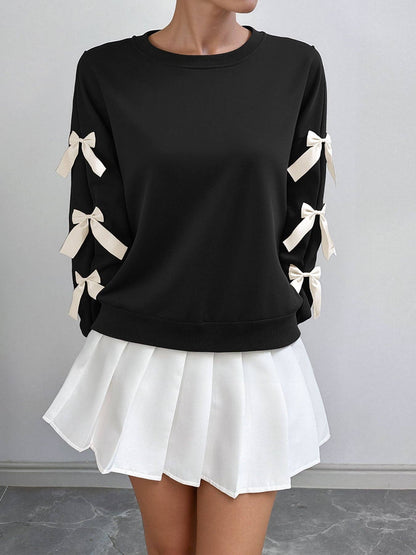 Christmas Bow Sleeve Round Neck Long Sleeve Sweatshirt