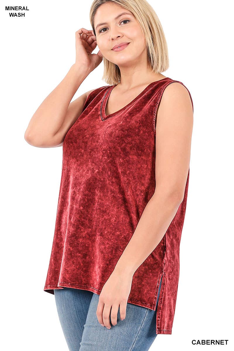 Zenana Mineral Wash Tank Top w/ side-slit Plus size