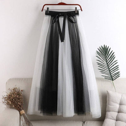 Color Block Mesh Midi Skirt