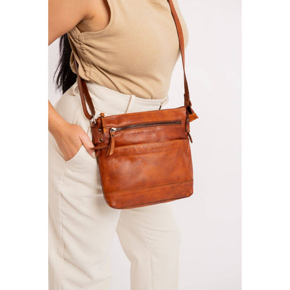 Green wood leather  Shoulder Bag Nora - Cognac GW6844