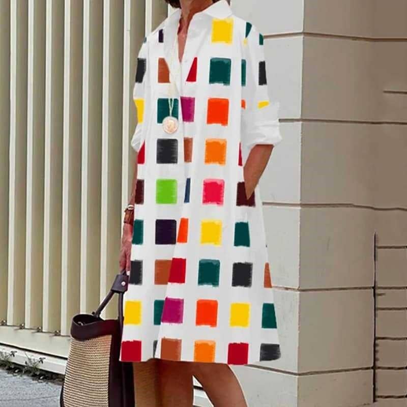 Simple And Elegant 2 Tone Long Sleeve Midi Dress
