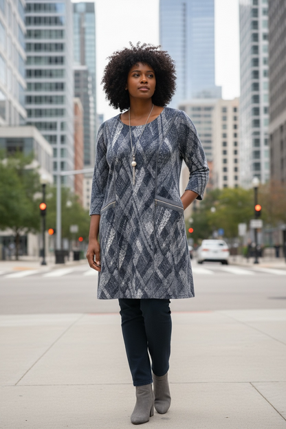 Miss Nikky blue plaid design dress with necklace