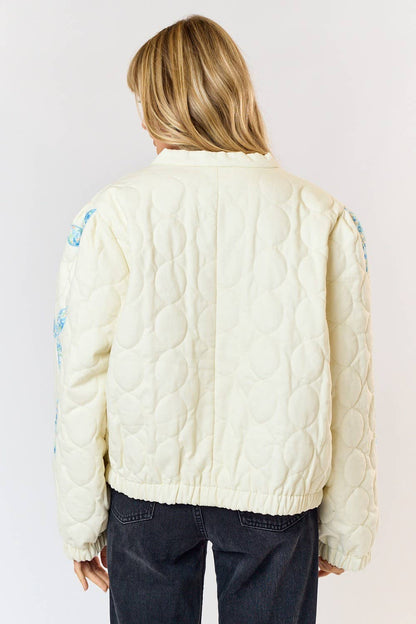 Lalavon Floral Patch Quilted Puffer Jacket