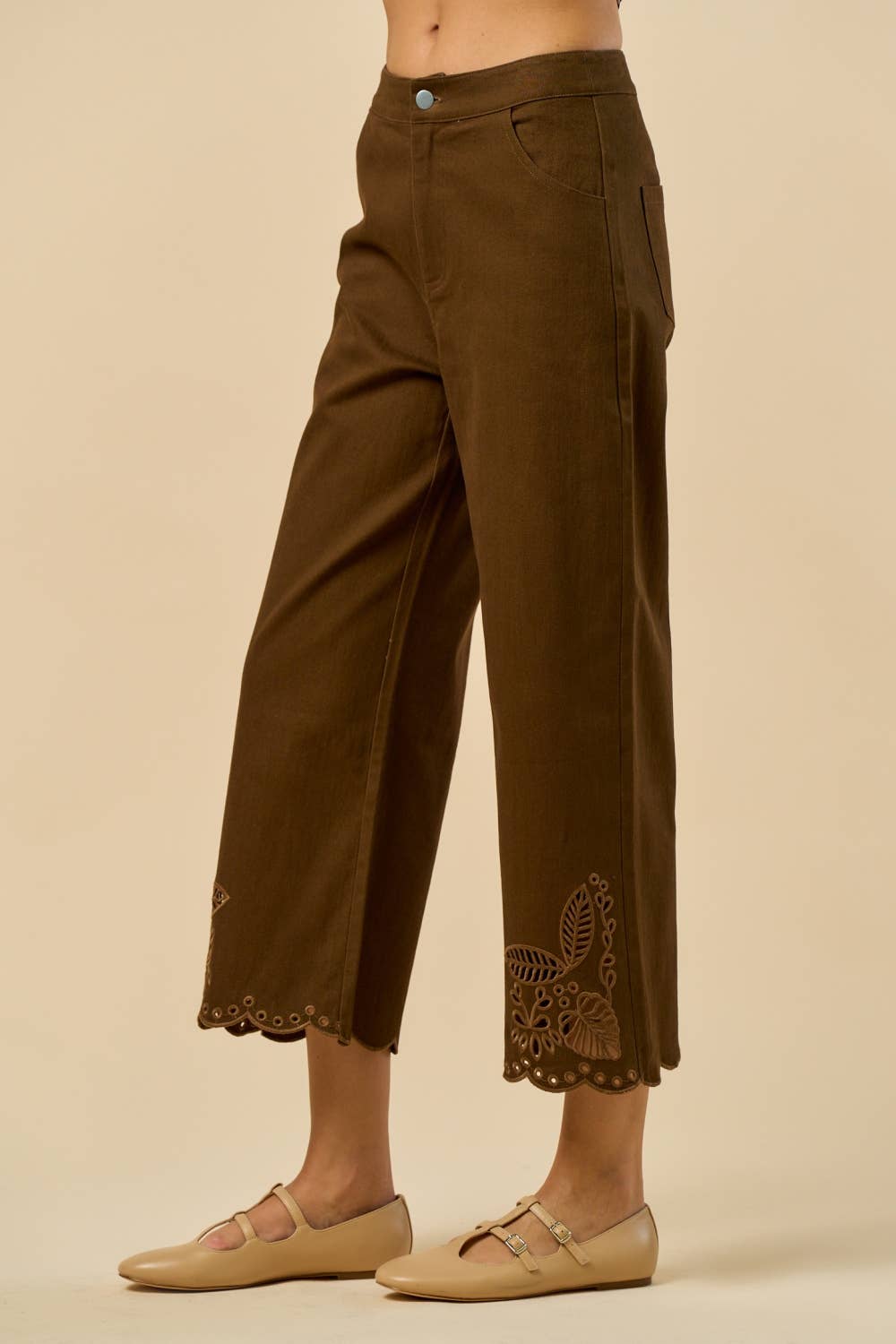 Lalavon Scalloped Embroidered Denim Pants