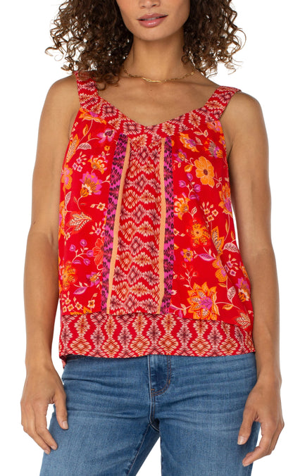Liverpool woven tank top smocking floral red orange top
