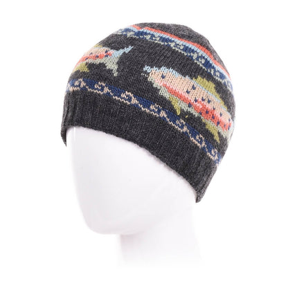 Trout Wool Beanie Hat with Fish Motif