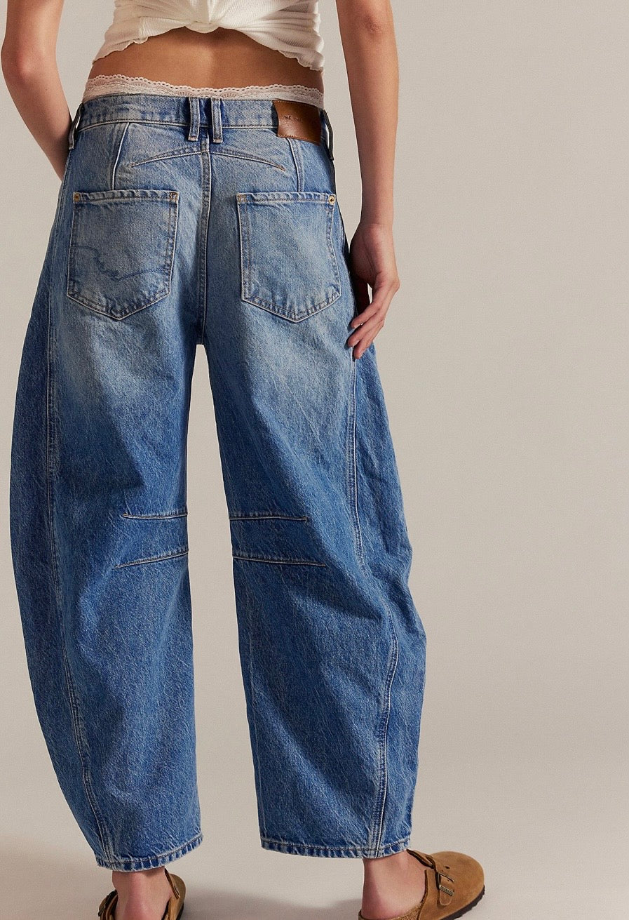 FP good luck mid rise barrel jean