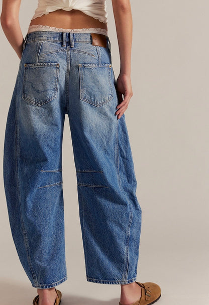 FP good luck mid rise barrel jean