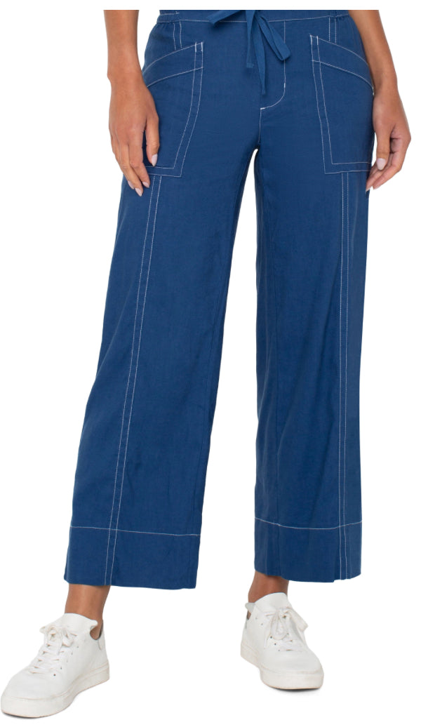 Liverpool pull on drawstring wide leg blue goddess pants