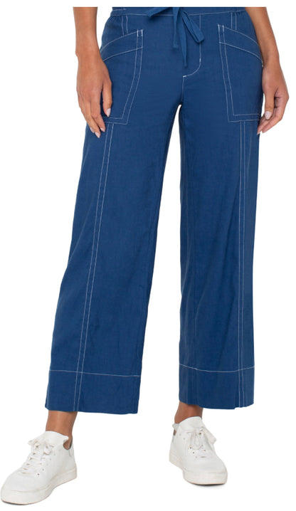 Liverpool pull on drawstring wide leg blue goddess pants