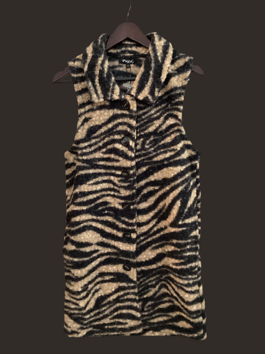Papa Long Brown Zebra Print Vest