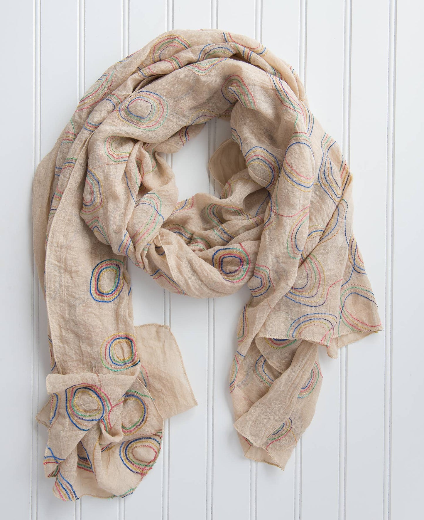 Rainbow Embroidered Loops Scarf – Cotton Blend