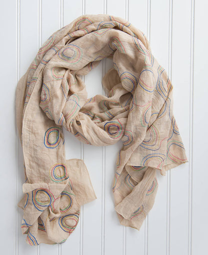 Rainbow Embroidered Loops Scarf – Cotton Blend