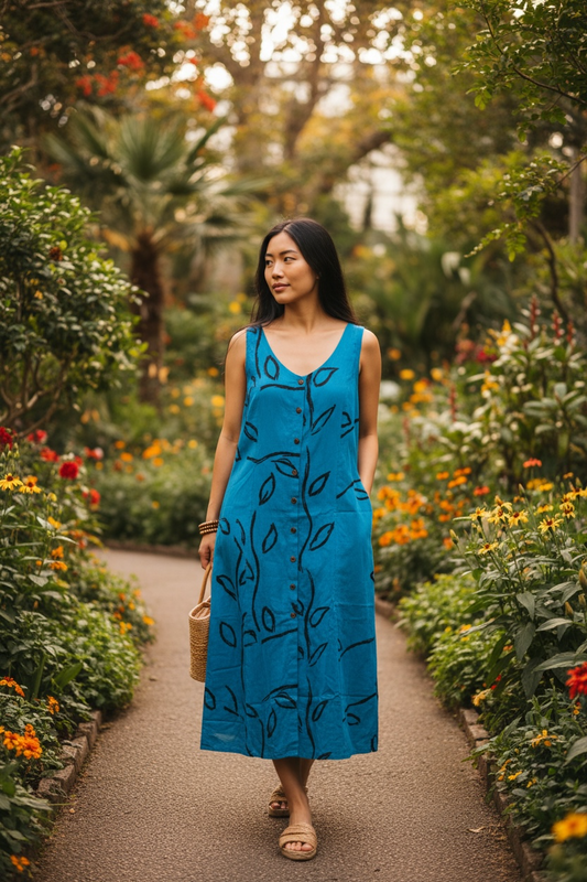 Papa turquoise with black abstract print Dress￼