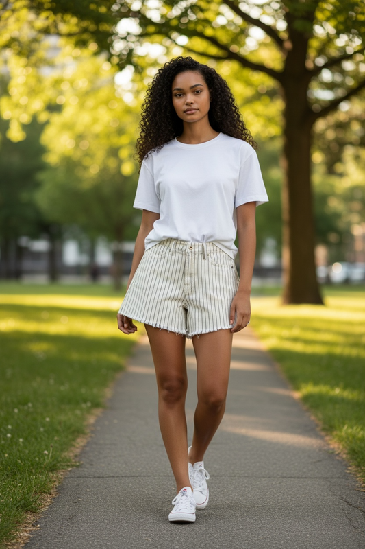 Liverpool pinstripe shorts with fray Hem￼