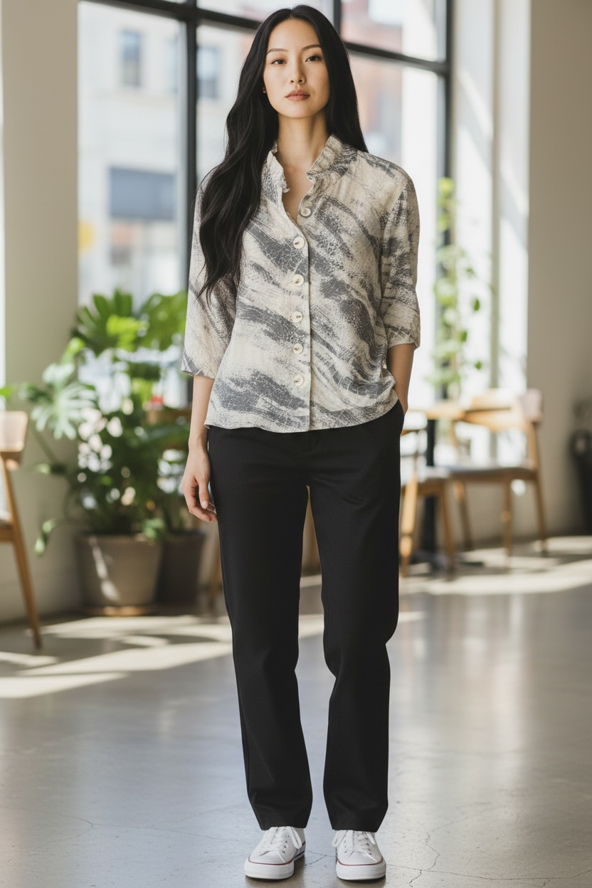 Papa 3/4 sleeve Mandarin Collar Shacket