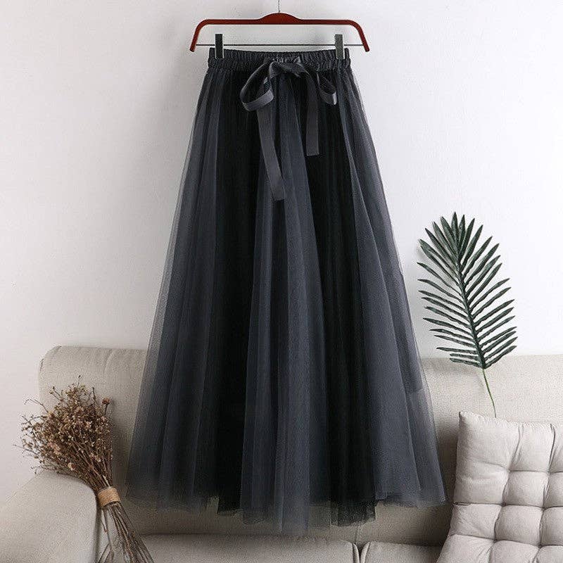 Color Block Mesh Midi Skirt
