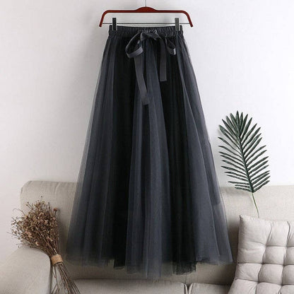 Color Block Mesh Midi Skirt